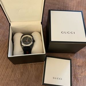 Gucci Black Rubber Striped Strap  46mm Watch